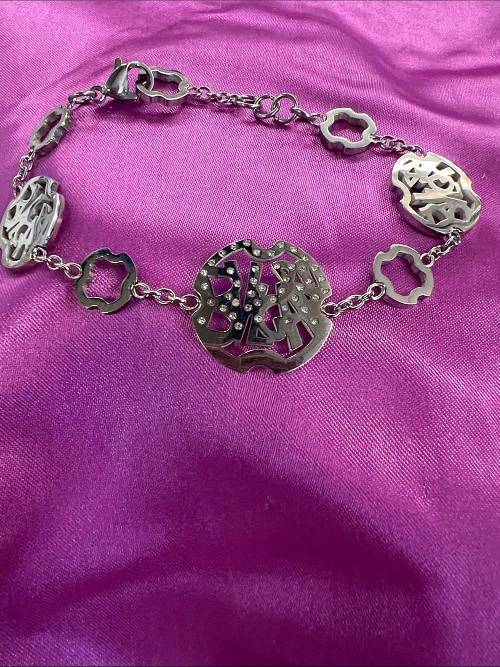 Sterling Silver Floral Link Bracelet - Silver